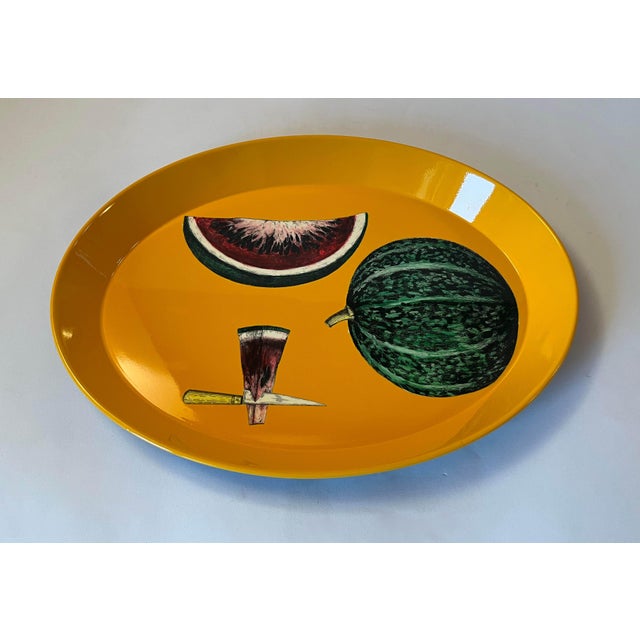 Fornasetti Fornasetti Watermelon Oval Metal Tray For Sale - Image 4 of 10