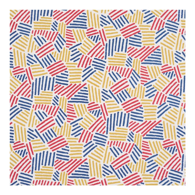 Sample - Schumacher Hatchmark Hand Print Fabric in Primary For Sale