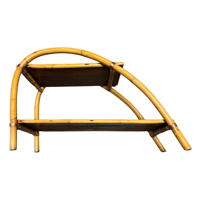 Wood 1950s Rattan & Mahogany Double Arch "Tropitan" 2-Tier Side Table by Ritts For Sale - Image 7 of 11