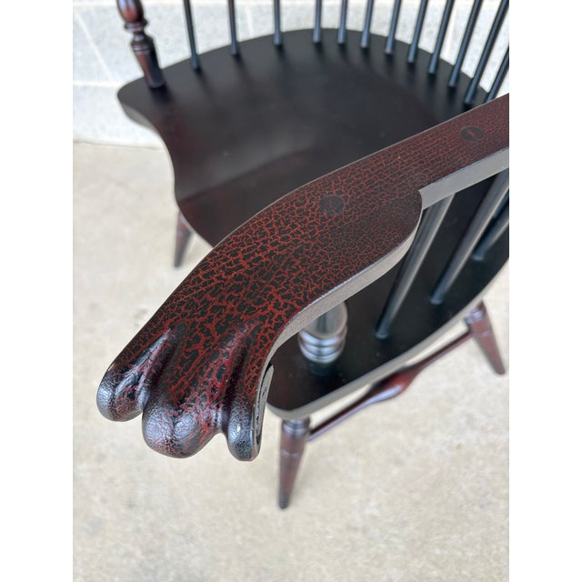 Vintage Philadelphia Style Auburn Crackle Finish Comb Back Arm Chair For Sale - Image 11 of 11