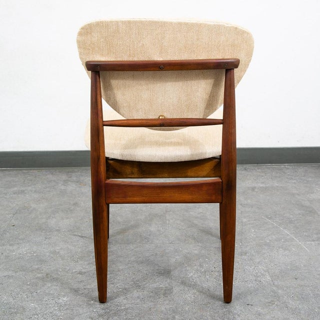 Mid Century Danish Modern Dining Chair John Stuart Wood Walnut Off White Cream For Sale - Image 9 of 12