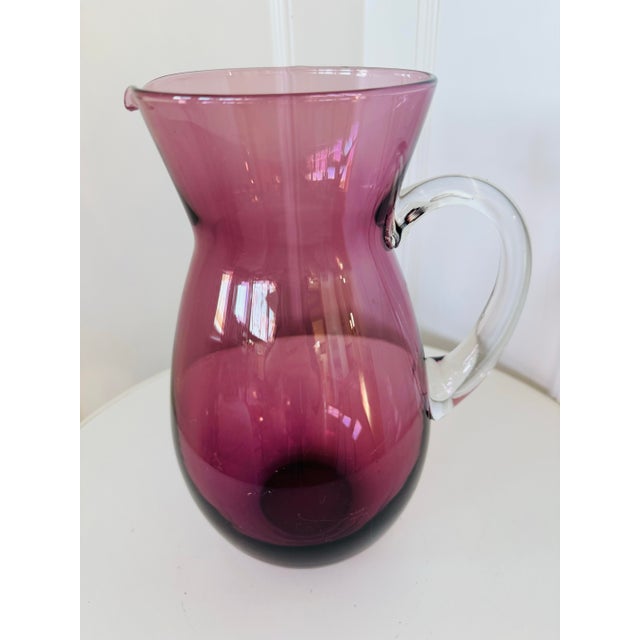 Mid-Century Modern Amethyst Glass Pitcher For Sale - Image 4 of 9