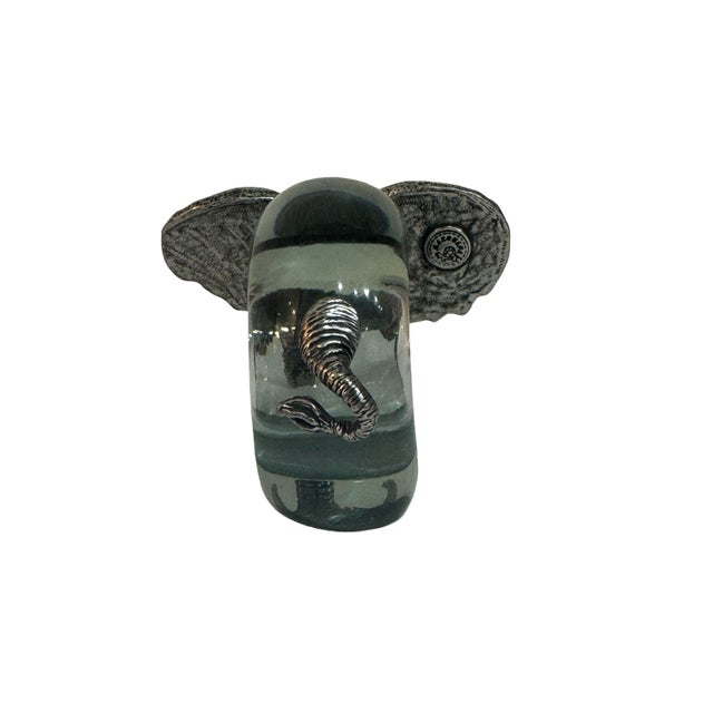 Vintage Safari African Wildlife Animals Handblown Glass & Pewter Napkin Rings - Set of 8 For Sale - Image 9 of 18