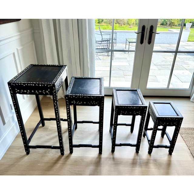 1950s Vintage Asian Export Mother-of-Pearl Inlaid Graduated Nesting Tables – Set of Four For Sale - Image 5 of 12