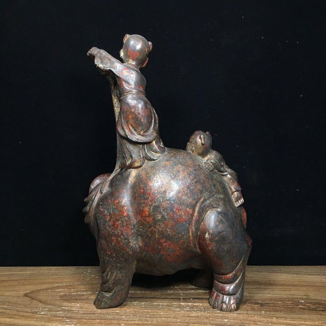 Vintage Bronze Sculpture of Boys Playing on an Elephant For Sale - Image 4 of 9