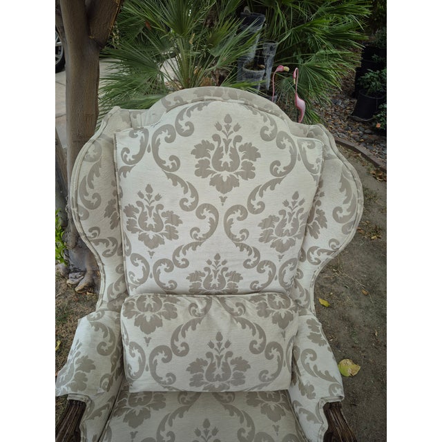 Mid 20th Century Traditional Queen Anne-Style High-Back Upholstered Wingback Armchair For Sale - Image 10 of 17