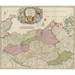 Antique Map of Mecklenburg-Vorpommern in Germany by J.B. Homann, 1720 For Sale