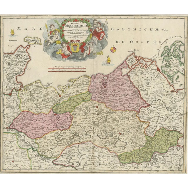 Antique Map of Mecklenburg-Vorpommern in Germany by J.B. Homann, 1720 For Sale