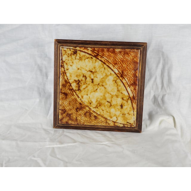 1960s French Wood and Ceramic Trivet With a Large Eye in Shades of Beige For Sale - Image 4 of 11