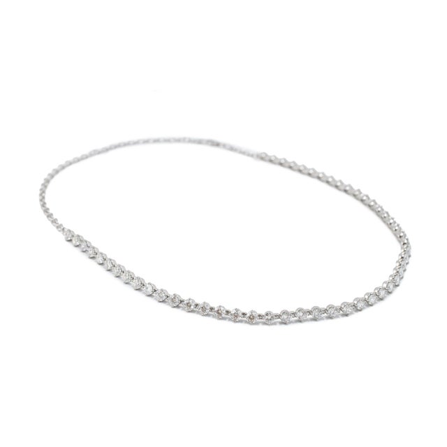 Early 21st Century Platinum & 14k White Gold 11.27ctw Lab Grown Diamond Link Tennis Necklace For Sale - Image 5 of 8