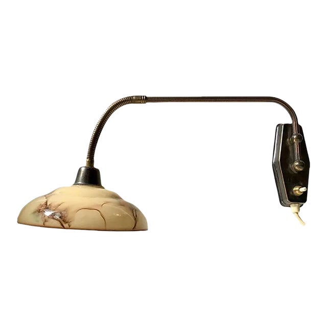 Danish Functionalist Wall Light in Brass & Marble Glass by Th. Valentiner, 1950s For Sale