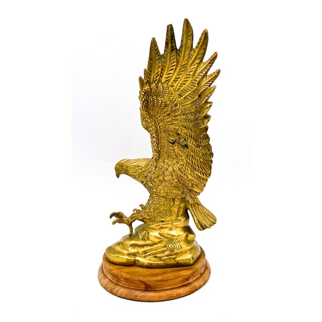 American Vintage Brass Eagle Sculpture on Wood Base – Hollywood Regency / Americana Style For Sale - Image 3 of 10