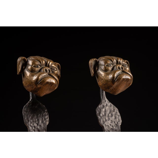 Early 20th Century Arts & Crafts Forged-Iron Bulldog Andirons — A Pair For Sale - Image 4 of 9