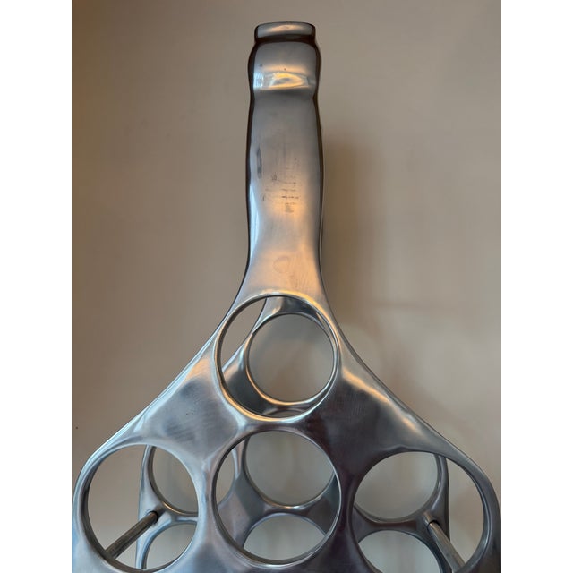 1960s Mid-Century Modern Michael Noll Style Cast Aluminum Wine Rack Bottle Shaped Silhouette Silver -15 Bottle For Sale - Image 4 of 6