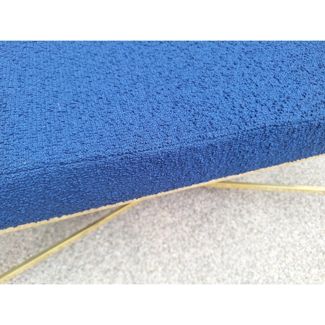 Benches in Brass and Electric Blue Fabric, 1990s, Set of 2 For Sale - Image 4 of 16