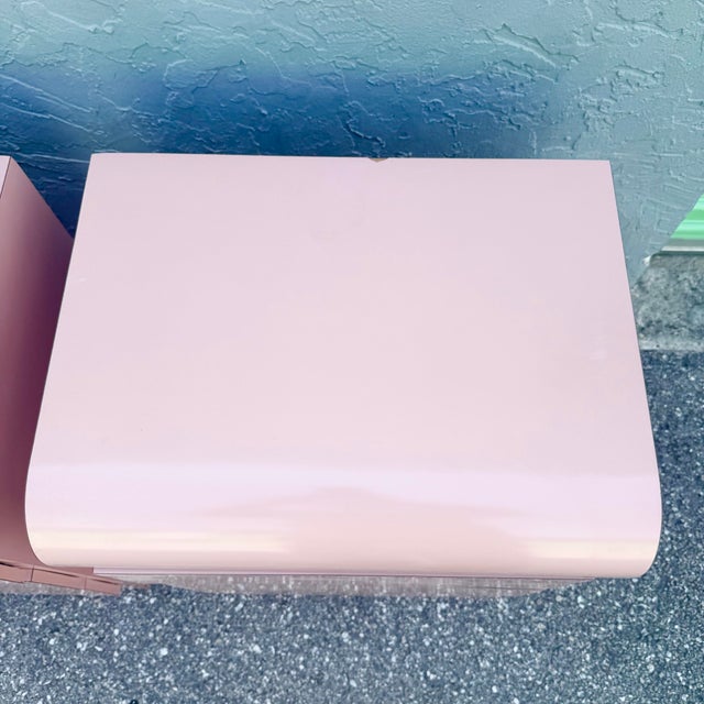 Postmodern Pink Gloss Laminate Waterfall Nightstands - A Pair For Sale In West Palm - Image 6 of 12