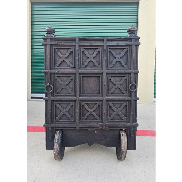 Monumental 19th Century India Iron Strapped Teakwood Damchiya Dowry Chest For Sale - Image 12 of 12