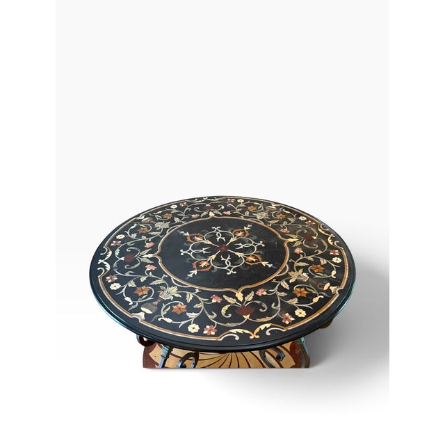 Antique Italian Pietra Dura Inlaid Marble & Wrought Iron Dining Table For Sale - Image 4 of 5