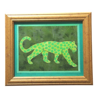Leopard Minimalist Expressionist Pop Art Green Original Oil Painting by Cleo Plowden For Sale