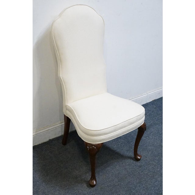High End Vintage Solid Cherry Traditional Georgian White Upholstered High Back Dining Side Chair For Sale - Image 4 of 9