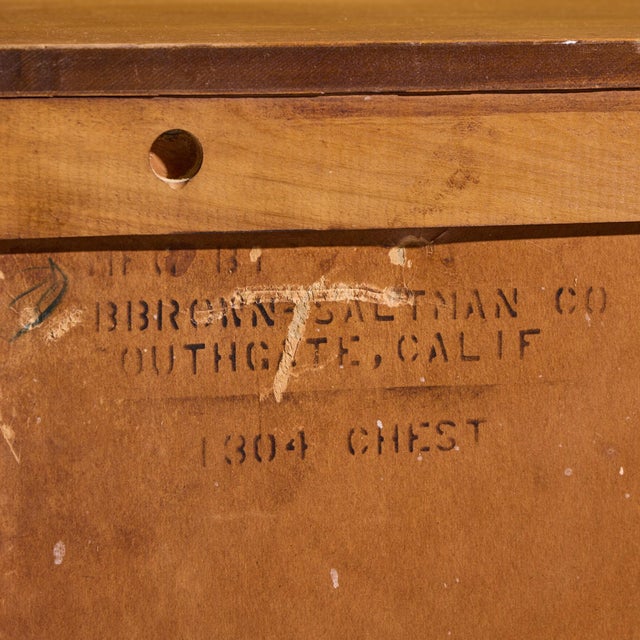 Brown Paul Frankl for Brown Saltman Mid Century Oak and Brass Highboy Dresser For Sale - Image 8 of 8