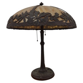 Miller Table Lamp with Bronze and Hard Stone Shade in the style of Tiffany For Sale