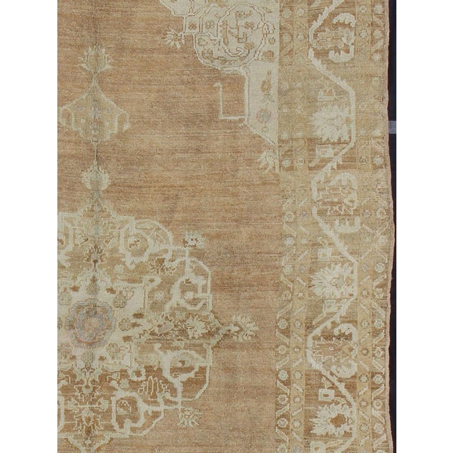 Tribal Brown and Ivory Vintage Turkish Rug With Flowers and Elegant Medallion 7'0"x12'5" For Sale - Image 3 of 6