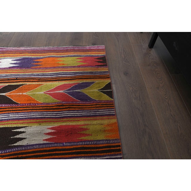 Orange 1970s Vintage Handmade Wool Cotton Area Rug For Sale - Image 8 of 11