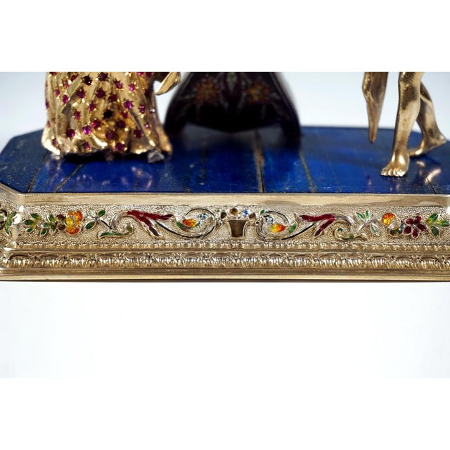 Viennese Glass and Silver Belle Epoque Splendour Clock with Enamel and Gemstones, 1880 For Sale - Image 11 of 16