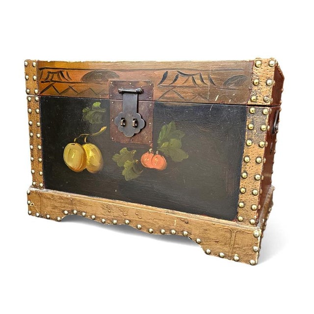 Vintage Floral Painted Dome Top Trunk For Sale - Image 3 of 15