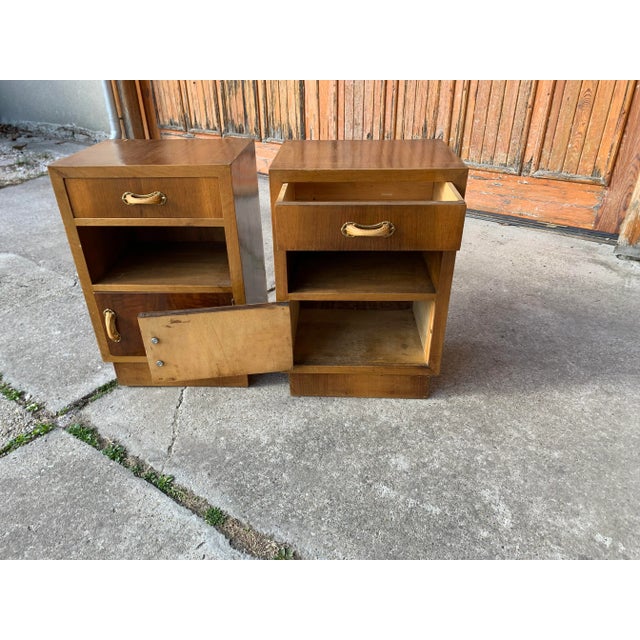 Italien Original Art Deco Night Stands Pair of single door And drawers Art Deco nightstands. Condition: Good, wear...