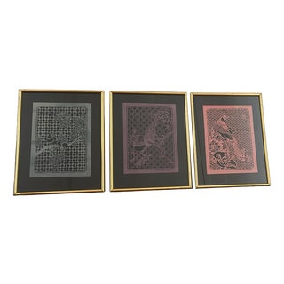 Jiǎnzhǐ Decoupage Artworks with Birds, Set of 3 For Sale