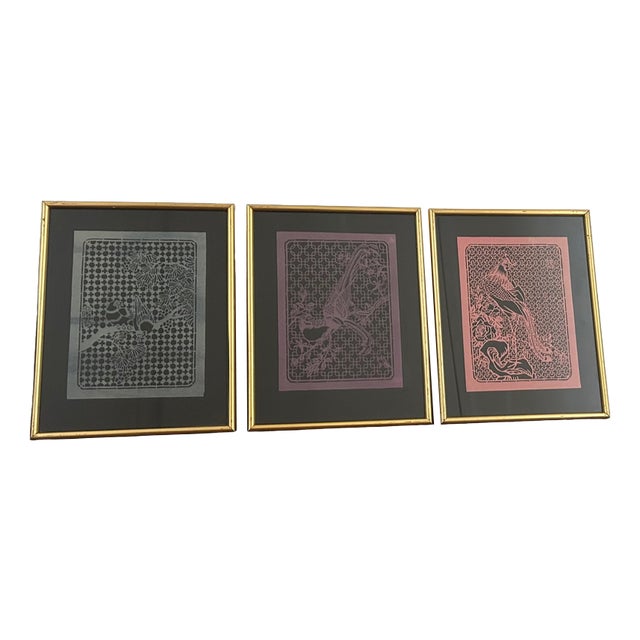 Jiǎnzhǐ Decoupage Artworks with Birds, Set of 3 For Sale