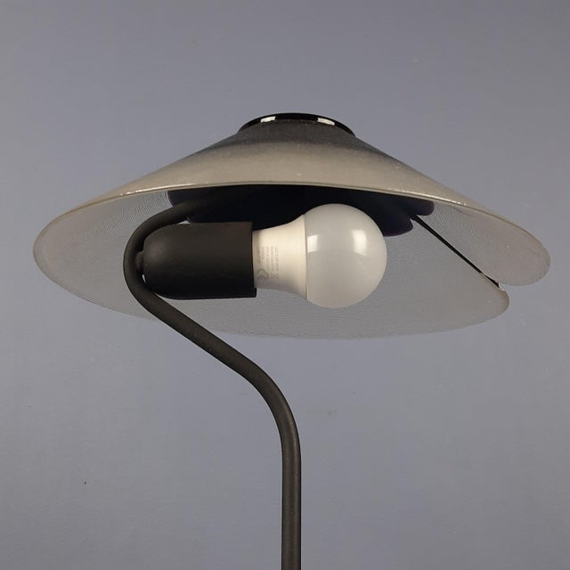 Modernist Purple Glass Table Lamp with Satin Curved Metal, 1970s For Sale - Image 6 of 18