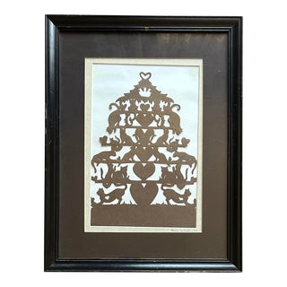 Antique Handmade Paper Cut Out of Cats in Christmas Tree With Hearts For Sale