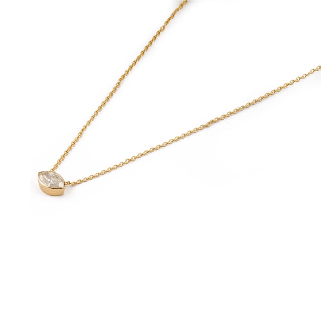 Handcrafted Marquise-Cut Diamond Solitaire Pendant Necklace in 14k Yellow Gold For Sale - Image 4 of 15