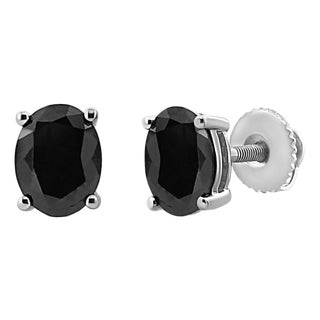 .925 Sterling Silver 4.0 Cttw Prong Set Treated Black Oval Diamond Stud Earring (Black Color, I2-I3 Clarity) For Sale