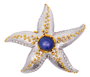 20.22 Carat Star Sapphire Starfish Pendant Brooch in 22k and 18k Gold