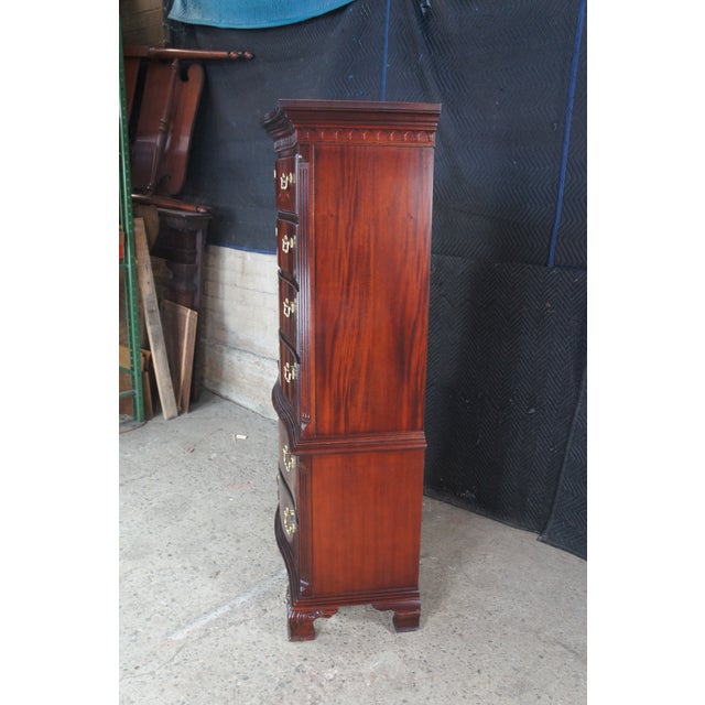 1990s Thomasville 18th Century Collection Flame Mahogany Bow Front Tallboy Highboy Chest Dresser For Sale - Image 12 of 13