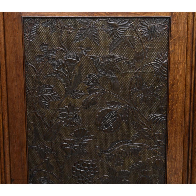Arts and Crafts Oak Room Divider with Botanical Motifs Panels, 1890s For Sale - Image 4 of 18