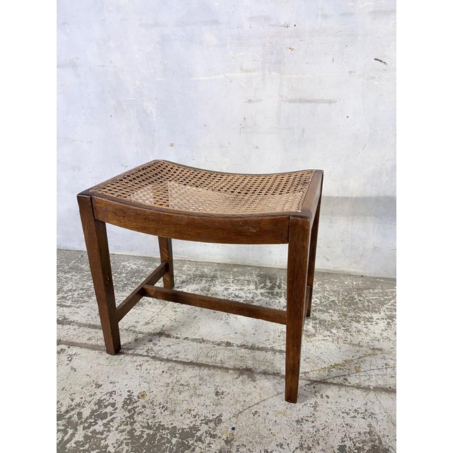 Oak and Rattan Handmade Stool For Sale - Image 4 of 9
