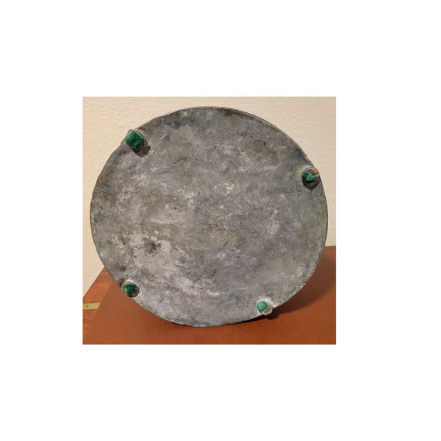 Metal Antique Round Hand Embossed South Asia Strong Box For Sale - Image 7 of 9