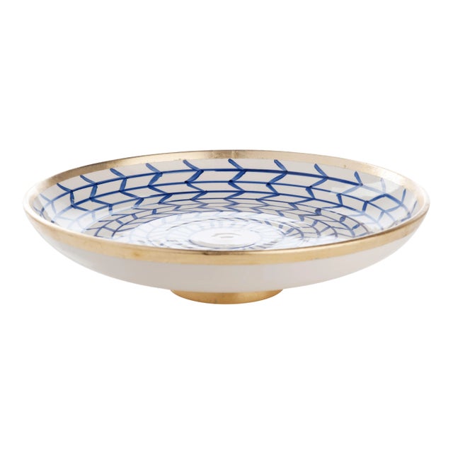 Contempo Collection Geometric Ceramic Footed Plate For Sale