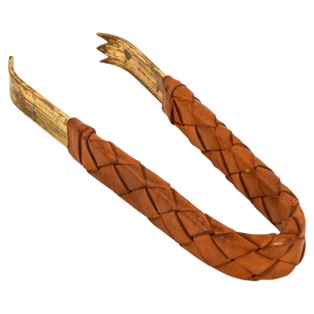 Pincer in Brass and Braided Leather attributed to Carl Auböck, 1950s For Sale