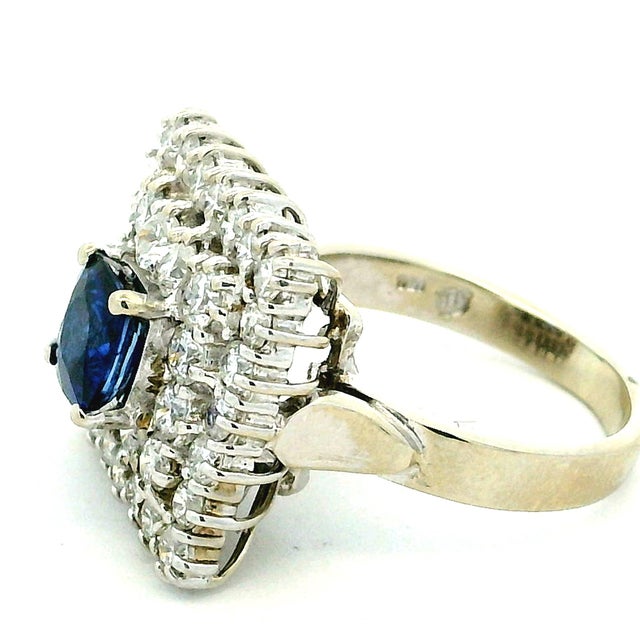 Vintage Sapphire & Diamond Square Cluster Ring in 14k White Gold, Size 7 For Sale - Image 11 of 13