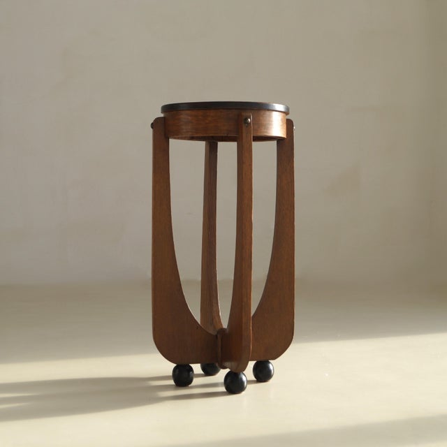 Wood Dutch Amsterdam School Art Deco Sculptural Table on Ball Feet, 1920s For Sale - Image 7 of 18