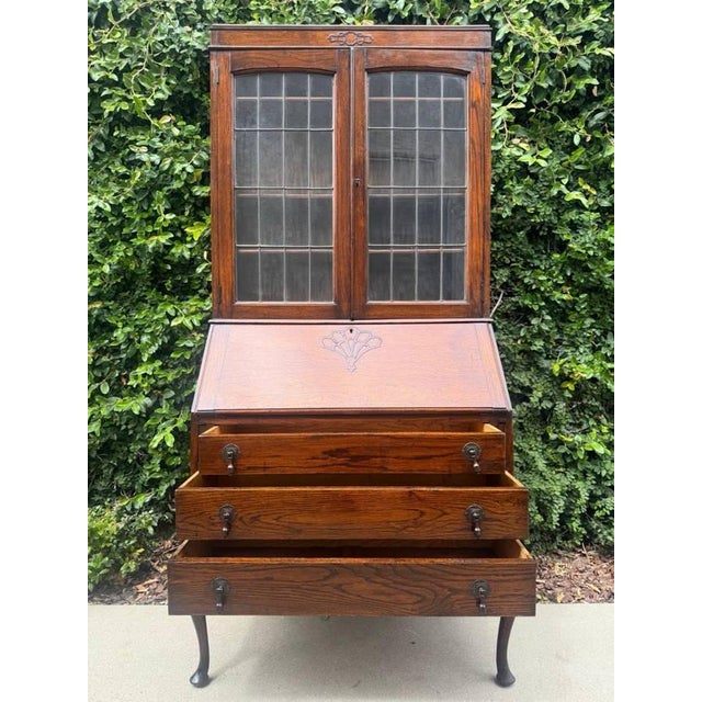 Vintage Uk Imported Edwardian Style Bureau Bookcase/Secretary Desk For Sale - Image 16 of 18