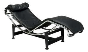 Le Corbusier Style, Mid-Century Modern, Black Leather, Chaise Lounge, 20th Century