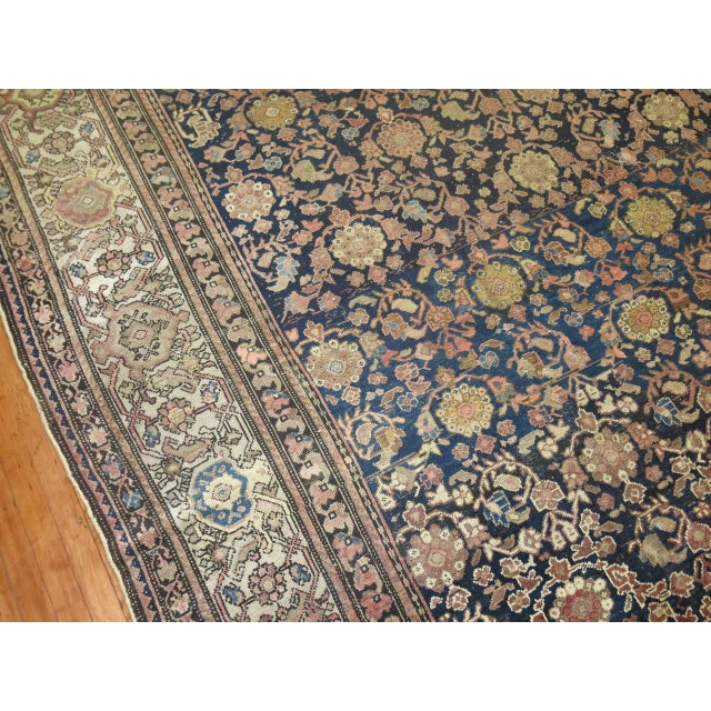 Square Size Antique Early 20th Century Blue Beige Dusty Rose Persian Malayer Rug For Sale In New York - Image 6 of 6
