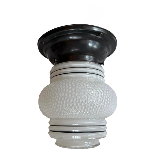 Hobnail Style Ceiling Light Fixture With Black Accent Stripes For Sale In Los Angeles - Image 6 of 6